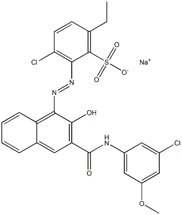 3-Chloro-6-ethyl-2-[[3-[[(3-chloro-5-methoxyphenyl)amino]carbonyl]-2-hydroxy-1-naphtyl]azo]benzenesulfonic acid sodium salt Struktur