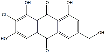 1-Hydroxy-3-hydroxymethyl-6-hydroxy-7-chloro-8-hydroxy-9,10-anthraquinone Struktur