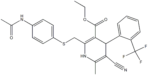 5-Cyano-1,4-dihydro-6-methyl-2-[(4-acetylaminophenylthio)methyl]-4-(2-trifluoromethylphenyl)pyridine-3-carboxylic acid ethyl ester Struktur