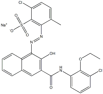 2-Chloro-5-methyl-6-[[3-[[(3-chloro-2-ethoxyphenyl)amino]carbonyl]-2-hydroxy-1-naphtyl]azo]benzenesulfonic acid sodium salt Struktur