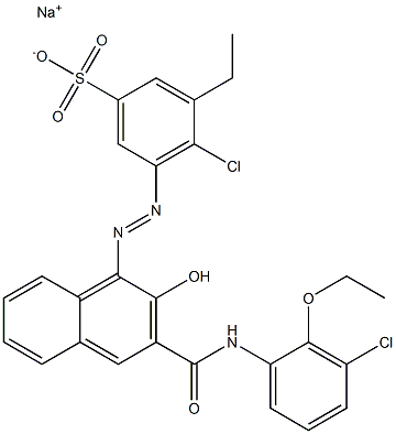 4-Chloro-3-ethyl-5-[[3-[[(3-chloro-2-ethoxyphenyl)amino]carbonyl]-2-hydroxy-1-naphtyl]azo]benzenesulfonic acid sodium salt Struktur