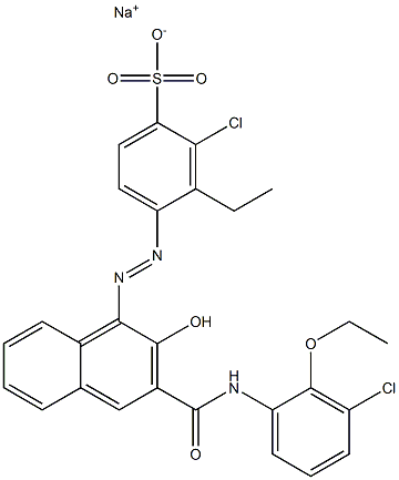 2-Chloro-3-ethyl-4-[[3-[[(3-chloro-2-ethoxyphenyl)amino]carbonyl]-2-hydroxy-1-naphtyl]azo]benzenesulfonic acid sodium salt Struktur