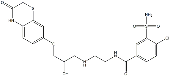 4-Chloro-3-sulfamoyl-N-[2-[[2-hydroxy-3-[[(3,4-dihydro-3-oxo-2H-1,4-benzothiazin)-7-yl]oxy]propyl]amino]ethyl]benzamide Struktur