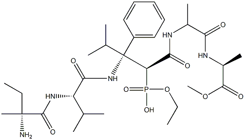 [(2R)-2-[N-(L-Isovalyl)valyl]amino-3-methylbutyl]phosphonic acid (1S)-2-phenyl-1-[[(1S)-1-methyl-2-oxo-2-[[(1S)-1-methoxycarbonylethyl]amino]ethyl]carbamoyl]ethyl ester Struktur