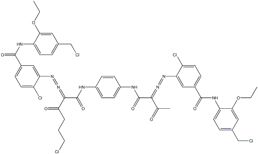 3,3'-[2-(2-Chloroethyl)-1,4-phenylenebis[iminocarbonyl(acetylmethylene)azo]]bis[N-[4-(chloromethyl)-2-ethoxyphenyl]-4-chlorobenzamide] Struktur