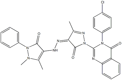 3-(4-Chlorophenyl)-2-[[4,5-dihydro-3-methyl-5-oxo-4-[[(1,5-dimethyl-2,3-dihydro-2-phenyl-3-oxo-1H-pyrazol)-4-yl]aminoimino]-1H-pyrazol]-1-yl]quinazolin-4(3H)-one Struktur