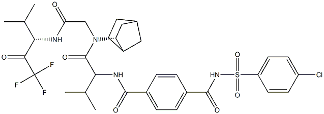 N-[(1S)-1-[[[(2R)-Bicyclo[2.2.1]heptan-2-yl][[[1-(trifluoroacetyl)-2-methylpropyl]carbamoyl]methyl]amino]carbonyl]-2-methylpropyl]-N'-[(4-chlorophenyl)sulfonyl]terephthalamide Struktur