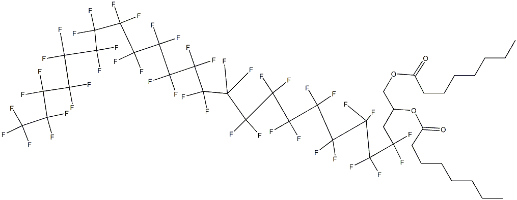 Dioctanoic acid 4,4,5,5,6,6,7,7,8,8,9,9,10,10,11,11,12,12,13,13,14,14,15,15,16,16,17,17,18,18,19,19,20,20,21,21,22,22,23,23,24,24,25,25,25-pentatetracontafluoro-1,2-pentacosanediyl ester Struktur