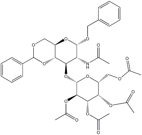 BENZYL 2-ACETAMIDO-4,6-O-BENZYLIDENE-3-O-(2,3,4,6-TETRA-O-ACETYL-BETA-D-GALACTOPYRANOSYL)-2-DEOXY-ALPHA-D-GLUCOPYRANOSIDE Struktur