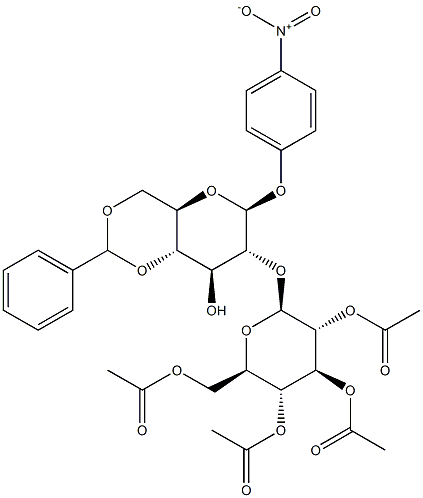 4-NITROPHENYL 4,6-O-BENZYLIDENE-2-O-(2,3,4,6-TETRA-O-ACETYL-BETA-D-GLUCOPYRANOSYL)-BETA-D-GLUCOPYRANOSIDE Struktur