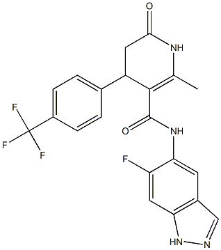 4-[4-(Trifluoromethyl)phenyl]-N-(6-Fluoro-1H-indazol-5-yl)-2-methyl-6-oxo-1,4,5,6-tetrahydro-3-pyridinecarboxamide Struktur