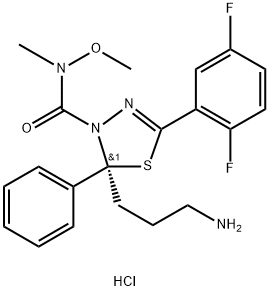 (2S)-2-(3-Aminopropyl)-5-(2,5-difluorophenyl)-N-methoxy-N-methyl-2-phenyl-1,3,4-thiadiazole-3(2H)-carboxamide Hydrochloride Struktur