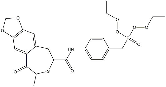 N-(4-(diethoxyphosphorylmethyl)phenyl)-1,2,4,5-tetrahydro-4-methyl-7,8-methylenedioxy-5-oxo-3-benzothiepin-2-carboxamide Struktur