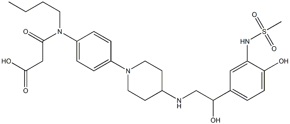 3-(butyl-4-(4-((2-hydroxy-2-(4-hydroxy-3-((methylsulfonyl)amino)phenyl)ethyl)amino)-1-piperidinyl)anilino)-3-oxopropanoic acid Struktur