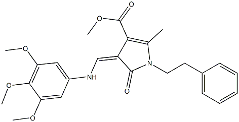 methyl 5-methyl-2-oxo-1-phenethyl-3-[(Z)-(3,4,5-trimethoxyanilino)methylidene]-1,2-dihydro-3H-pyrrole-4-carboxylate Struktur