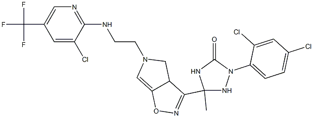 5-(2-{[3-chloro-5-(trifluoromethyl)-2-pyridinyl]amino}ethyl)-3-[1-(2,4-dichlorophenyl)-3-methyl-5-oxo-1,2,4-triazolan-3-yl]-3aH-pyrrolo[3,4-d]isoxazol Struktur