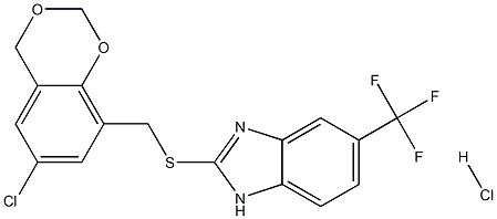 2-{[(6-chloro-4H-1,3-benzodioxin-8-yl)methyl]thio}-5-(trifluoromethyl)-1H-benzo[d]imidazole hydrochloride Struktur