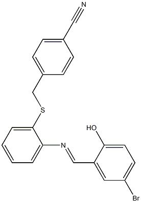 4-[({2-[(5-bromo-2-hydroxybenzylidene)amino]phenyl}thio)methyl]benzonitrile Struktur