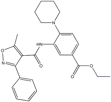 ethyl 3-{[(5-methyl-3-phenylisoxazol-4-yl)carbonyl]amino}-4-piperidinobenzoate Struktur