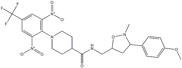 1-[2,6-dinitro-4-(trifluoromethyl)phenyl]-N-{[3-(4-methoxyphenyl)-2-methyltetrahydro-5-isoxazolyl]methyl}-4-piperidinecarboxamide Struktur