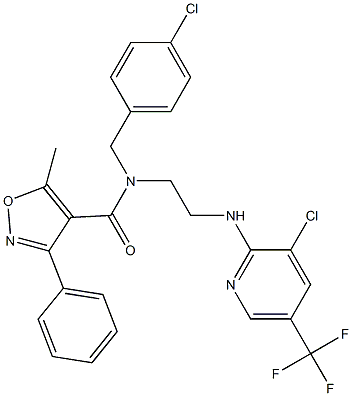 N-(4-chlorobenzyl)-N-(2-{[3-chloro-5-(trifluoromethyl)-2-pyridinyl]amino}ethyl)-5-methyl-3-phenyl-4-isoxazolecarboxamide Struktur