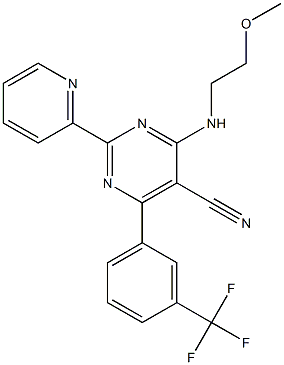 4-[(2-methoxyethyl)amino]-2-(2-pyridinyl)-6-[3-(trifluoromethyl)phenyl]-5-pyrimidinecarbonitrile Struktur