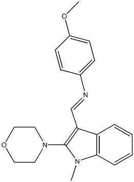 4-methoxy-N-[(E)-(1-methyl-2-morpholino-1H-indol-3-yl)methylidene]aniline Struktur