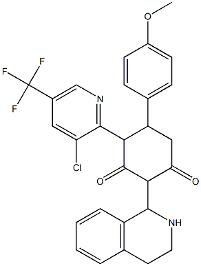 4-[3-chloro-5-(trifluoromethyl)-2-pyridinyl]-5-(4-methoxyphenyl)-2-(1,2,3,4-tetrahydro-1-isoquinolinyl)-1,3-cyclohexanedione Struktur