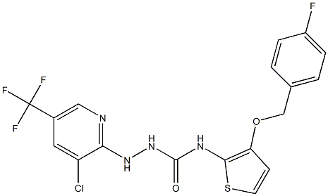 2-[3-chloro-5-(trifluoromethyl)-2-pyridinyl]-N-{3-[(4-fluorobenzyl)oxy]-2-thienyl}-1-hydrazinecarboxamide Struktur