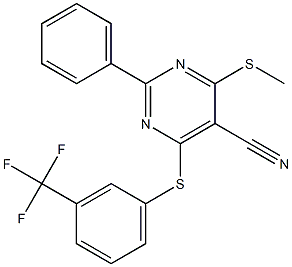 4-(methylthio)-2-phenyl-6-{[3-(trifluoromethyl)phenyl]thio}pyrimidine-5-carbonitrile Struktur