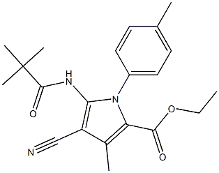 ethyl 4-cyano-5-[(2,2-dimethylpropanoyl)amino]-3-methyl-1-(4-methylphenyl)-1H-pyrrole-2-carboxylate Struktur