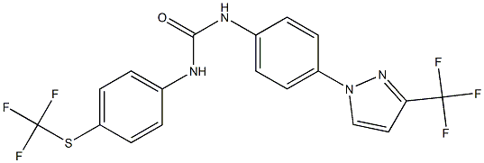 N-{4-[3-(trifluoromethyl)-1H-pyrazol-1-yl]phenyl}-N'-{4-[(trifluoromethyl)thio]phenyl}urea Struktur