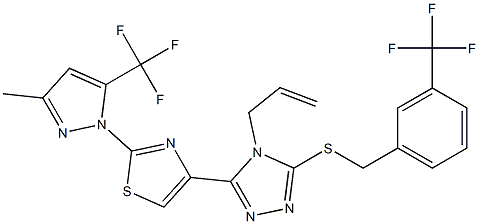 4-allyl-3-{2-[3-methyl-5-(trifluoromethyl)-1H-pyrazol-1-yl]-1,3-thiazol-4-yl}-5-{[3-(trifluoromethyl)benzyl]sulfanyl}-4H-1,2,4-triazole Struktur