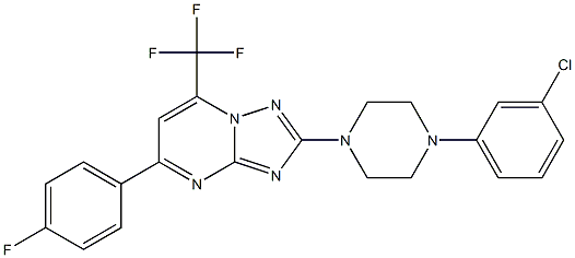 2-[4-(3-chlorophenyl)piperazino]-5-(4-fluorophenyl)-7-(trifluoromethyl)[1,2,4]triazolo[1,5-a]pyrimidine Struktur