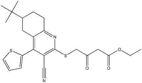 ethyl 4-{[6-(tert-butyl)-3-cyano-4-(2-thienyl)-5,6,7,8-tetrahydro-2-quinolinyl]sulfanyl}-3-oxobutanoate Struktur