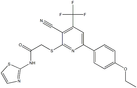 2-{[3-cyano-6-(4-ethoxyphenyl)-4-(trifluoromethyl)-2-pyridinyl]sulfanyl}-N-(1,3-thiazol-2-yl)acetamide Struktur