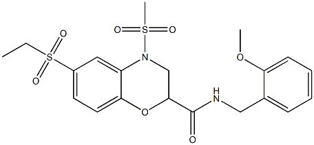 6-(ethylsulfonyl)-N-(2-methoxybenzyl)-4-(methylsulfonyl)-3,4-dihydro-2H-1,4-benzoxazine-2-carboxamide Struktur