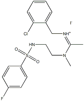 (2-chlorophenyl)-N-{1-[(2-{[(4-fluorophenyl)sulfonyl]amino}ethyl)(methyl)amino]ethylidene}methanaminium iodide Struktur