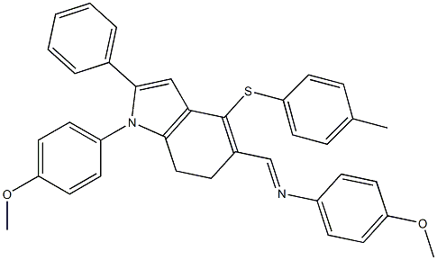 N-(4-methoxyphenyl)-N-((E)-{1-(4-methoxyphenyl)-4-[(4-methylphenyl)sulfanyl]-2-phenyl-6,7-dihydro-1H-indol-5-yl}methylidene)amine Struktur