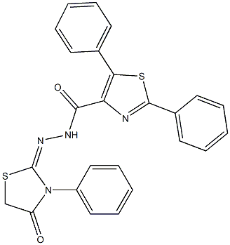 N'-(4-oxo-3-phenyl-1,3-thiazolan-2-yliden)-2,5-diphenyl-1,3-thiazole-4-carbohydrazide Struktur