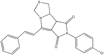 7-(4-chlorophenyl)-5-[(E)-2-phenylethenyl]tetrahydropyrrolo[3',4':3,4]pyrrolo[1,2-c][1,3]thiazole-6,8(1H,7H)-dione Struktur