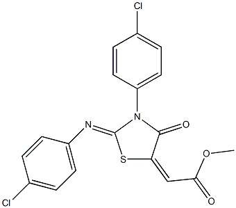 methyl 2-{3-(4-chlorophenyl)-2-[(4-chlorophenyl)imino]-4-oxo-1,3-thiazolan-5-yliden}acetate Struktur