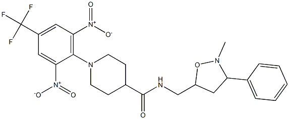 1-[2,6-dinitro-4-(trifluoromethyl)phenyl]-N-[(2-methyl-3-phenyltetrahydro-5-isoxazolyl)methyl]-4-piperidinecarboxamide Struktur