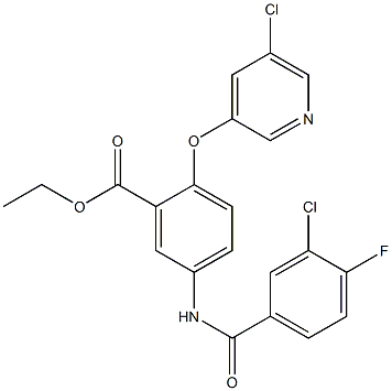 ethyl 5-[(3-chloro-4-fluorobenzoyl)amino]-2-[(5-chloro-3-pyridyl)oxy]benzoate Struktur