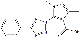 1,3-dimethyl-5-(5-phenyl-2H-1,2,3,4-tetrazol-2-yl)-1H-pyrazole-4-carboxylic acid Struktur