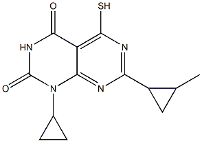 1-cyclopropyl-5-mercapto-7-(2-methylcyclopropyl)pyrimido[4,5-d]pyrimidine-2,4(1H,3H)-dione Struktur