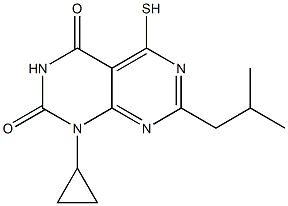 1-cyclopropyl-7-isobutyl-5-mercaptopyrimido[4,5-d]pyrimidine-2,4(1H,3H)-dione Struktur