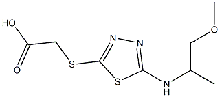 2-({5-[(1-methoxypropan-2-yl)amino]-1,3,4-thiadiazol-2-yl}sulfanyl)acetic acid Struktur