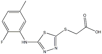 2-({5-[(2-fluoro-5-methylphenyl)amino]-1,3,4-thiadiazol-2-yl}sulfanyl)acetic acid Struktur