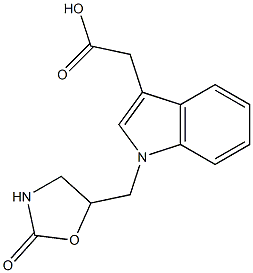 2-{1-[(2-oxo-1,3-oxazolidin-5-yl)methyl]-1H-indol-3-yl}acetic acid Struktur